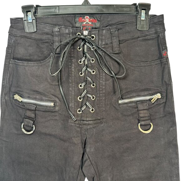 Royal Bones By Tripp Black Lace Up Jeans Pants w/ Straps Zippers Hot Topic 9 - Picture 5 of 12